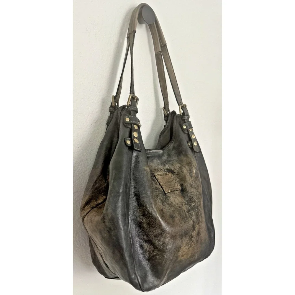 Lusher Soft and Slouchy Hobo Stone Washed Black Raw Onyx Italian Leather Studded